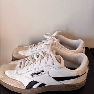 Reebok White and Tan Classic Sneakers with Retro Design